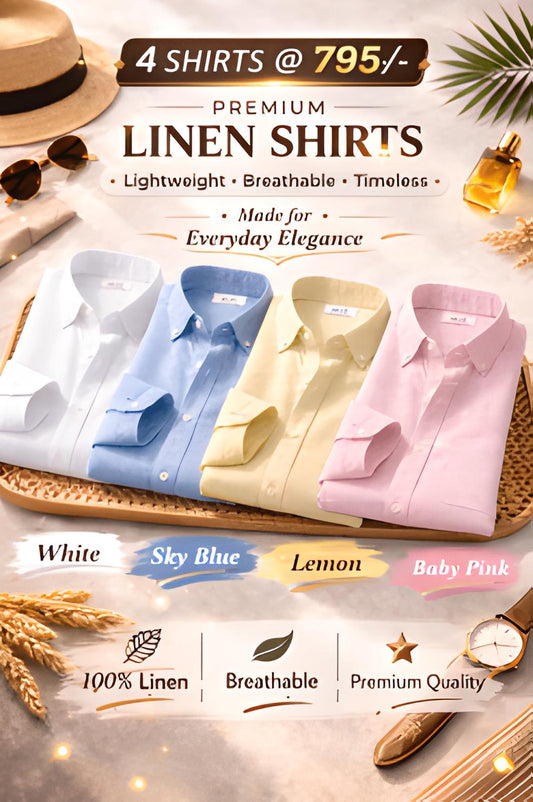 Combo Set 4 Linen Shirts Combo Pack (4 Shirts)