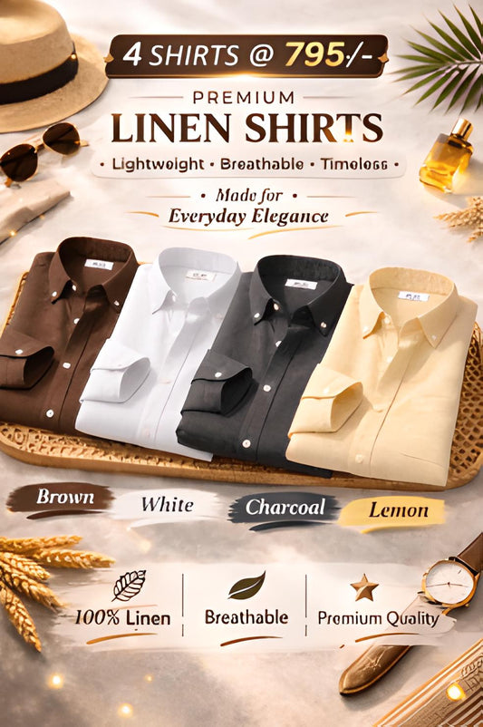 Combo Set 4 Linen Shirts Combo Pack (4 Shirts)