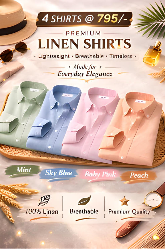 Combo Set 4 Linen Shirts Combo Pack (4 Shirts)