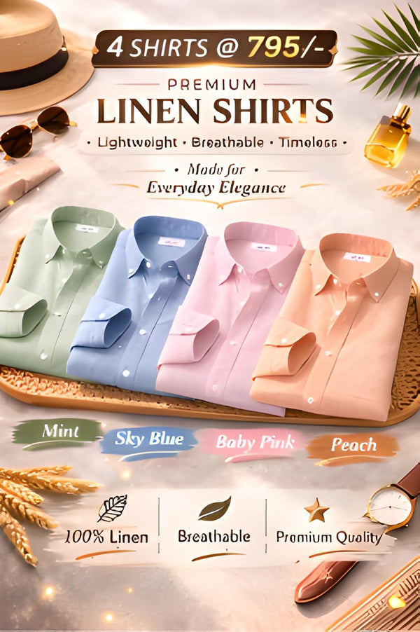 Combo Set 4 Linen Shirts Combo Pack (4 Shirts)